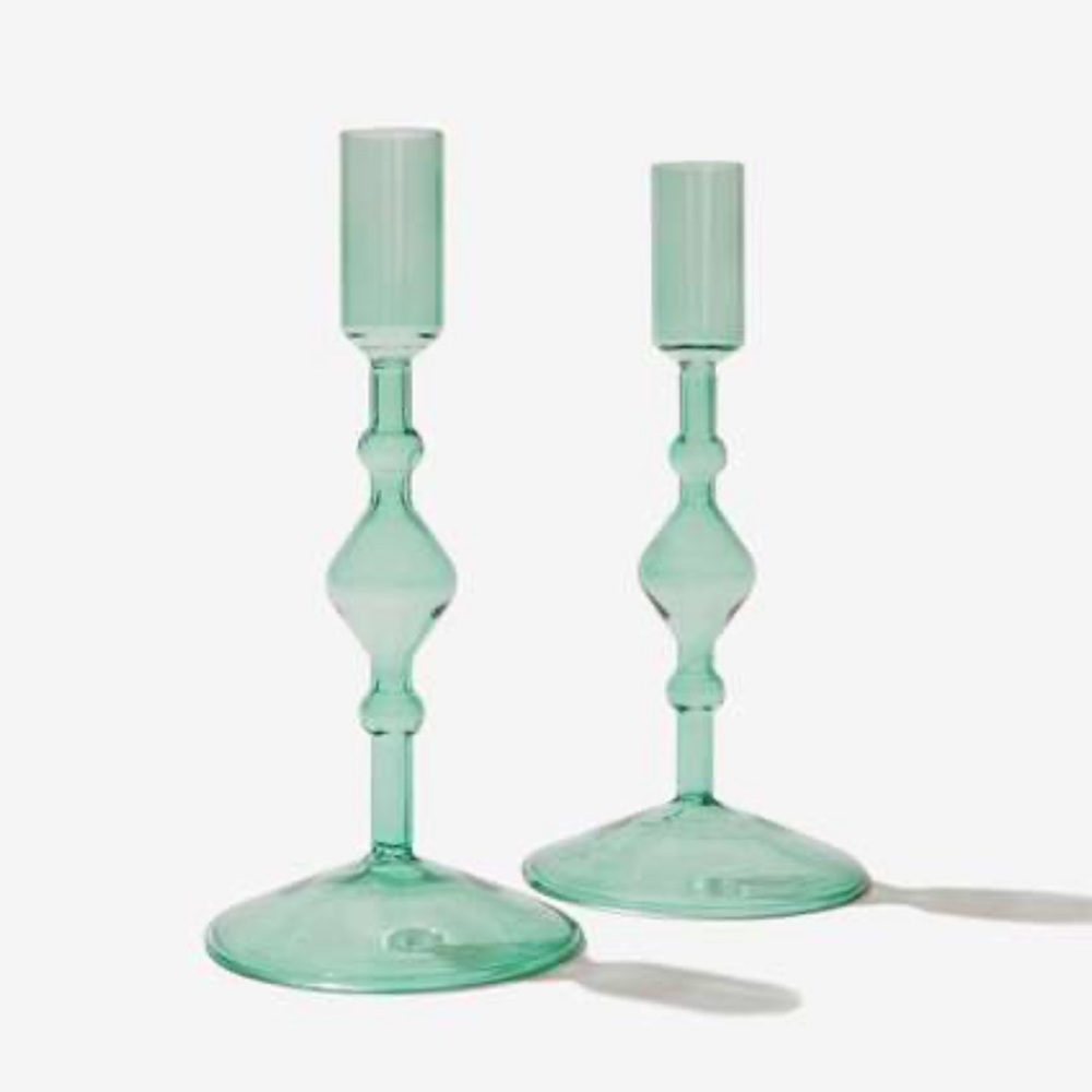 POKETO Glass Candlestick Holder Set of 2